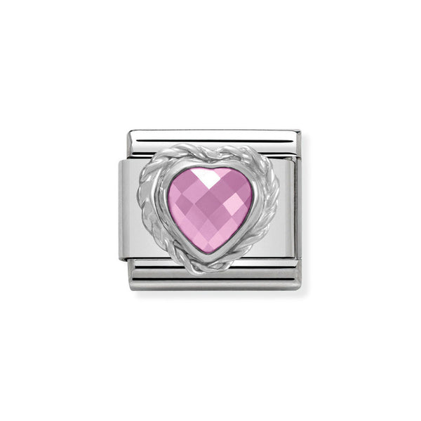 Nomination Classic Link Faceted Pink Cubic Zirconia Heart Charm in Silver