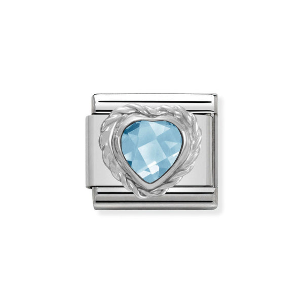 Nomination Classic Link Faceted Light Blue Cubic Zirconia Heart Charm in Silver