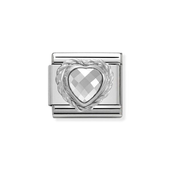 Nomination Classic Link Faceted White Cubic Zirconia Heart Charm in Silver