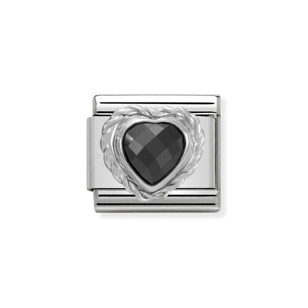 Nomination Classic Link Faceted Black Cubic Zirconia Heart Charm in Silver