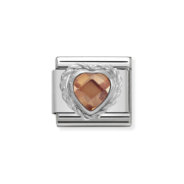 Nomination Classic Link Faceted Champagne Cubic Zirconia Heart Charm in Silver