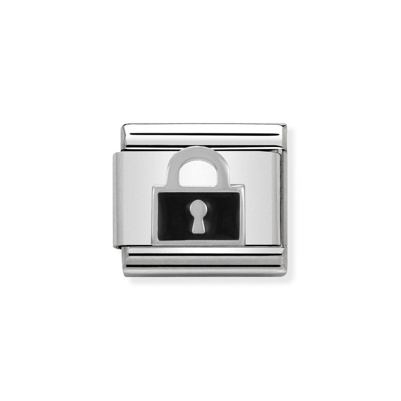 Nomination Classic Link Black Lock Charm in Silver