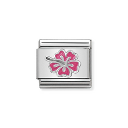 Nomination Classic Link Fuchsia Hibiscus Charm in Silver