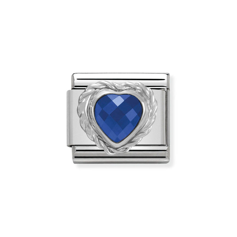 Nomination Classic Link Faceted Blue Cubic Zirconia Heart Charm in Silver