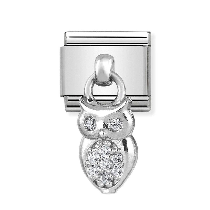 Nomination Classic Link Pendant CZ Owl Charm in Silver