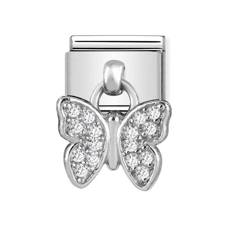 Nomination Classic Link Pendant CZ Butterfly Charm in Silver