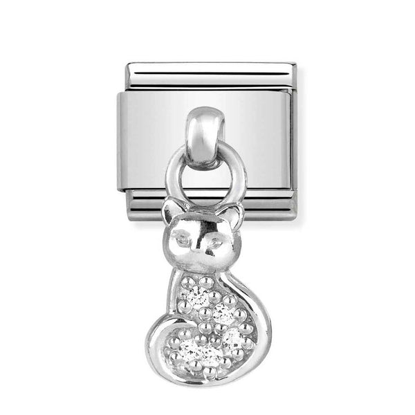 Nomination Classic Link Pendant CZ Cat Charm in Silver