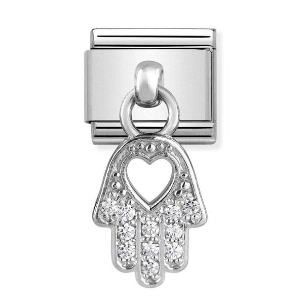 Nomination Classic Link Pendant CZ Hand of Fatima Charm in Silver