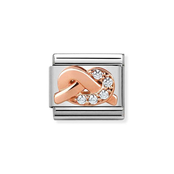 Nomination Classic Link Love Knot Charm in Rose Gold with white CZ