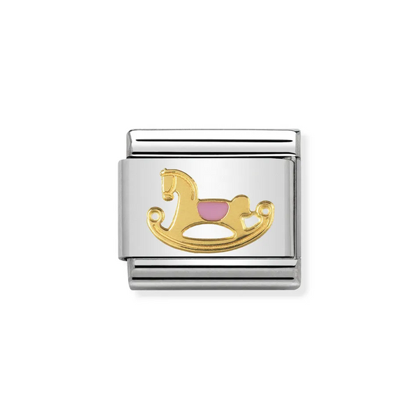 Nomination Classic Link Pink Rocking Horse Charm in Gold