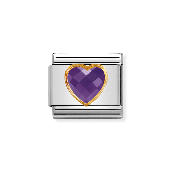 Nomination Classic Link Violet Faceted CZ Heart Charm in Gold