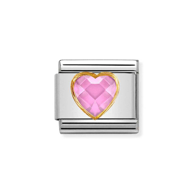 Nomination Classic Link Pink Faceted CZ Heart Charm in Gold