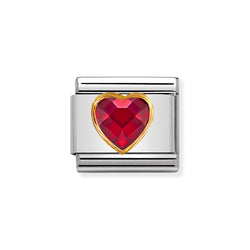 Nomination Classic Link Red Faceted CZ Heart Charm in Gold