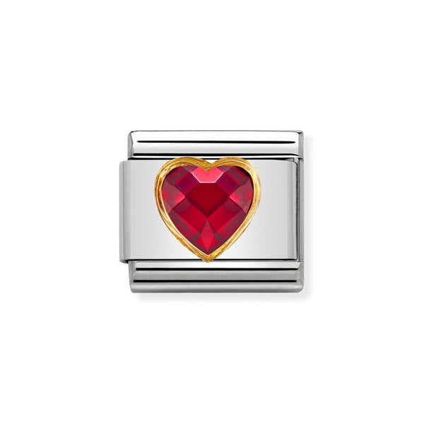 Nomination Classic Link Red Faceted CZ Heart Charm in Gold