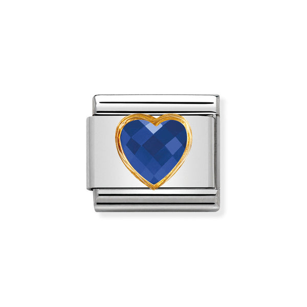 Nomination Classic Link Blue Faceted CZ Heart Charm in Gold