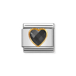 Nomination Classic Link Black Faceted CZ Heart Charm in Gold