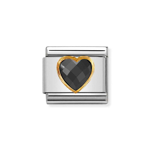 Nomination Classic Link Black Faceted CZ Heart Charm in Gold