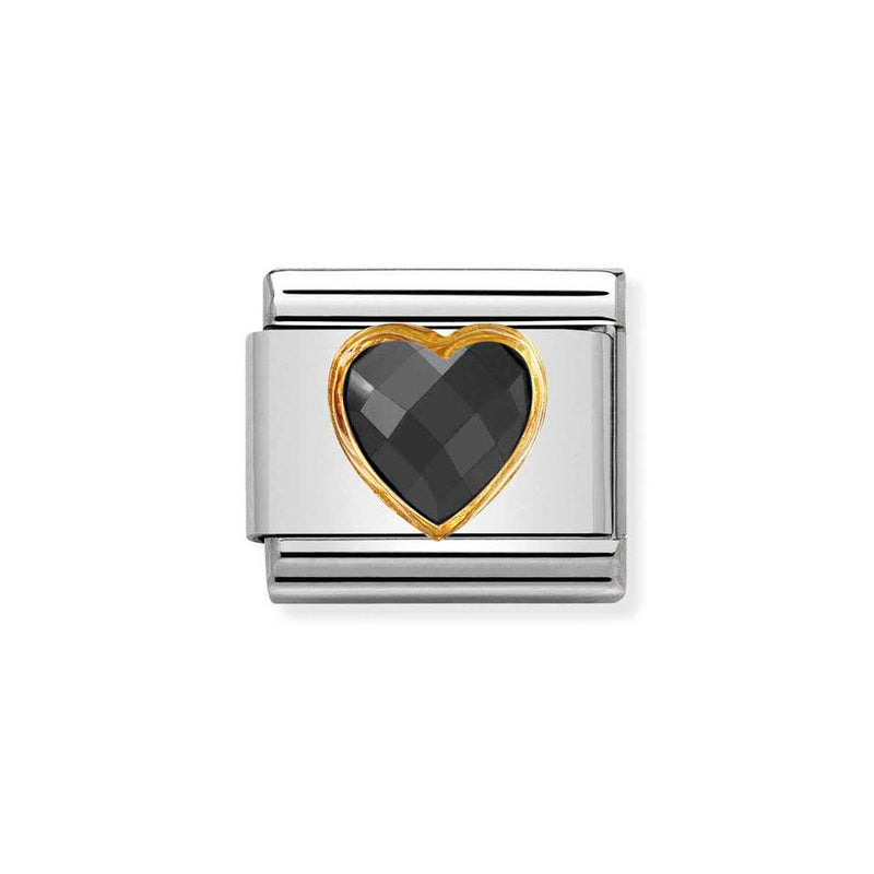 Nomination Classic Link Black Faceted CZ Heart Charm in Gold