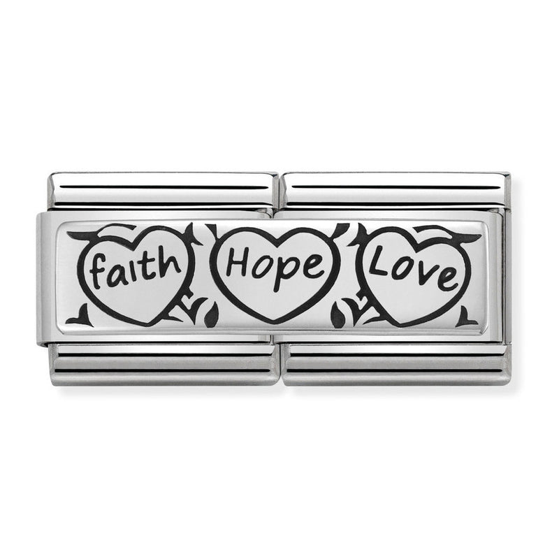 Nomination Double Link Faith Hope Love Charm in Silver