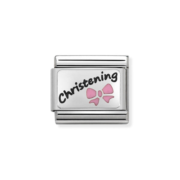 Nomination Classic Link Pink Christening Charm in Silver