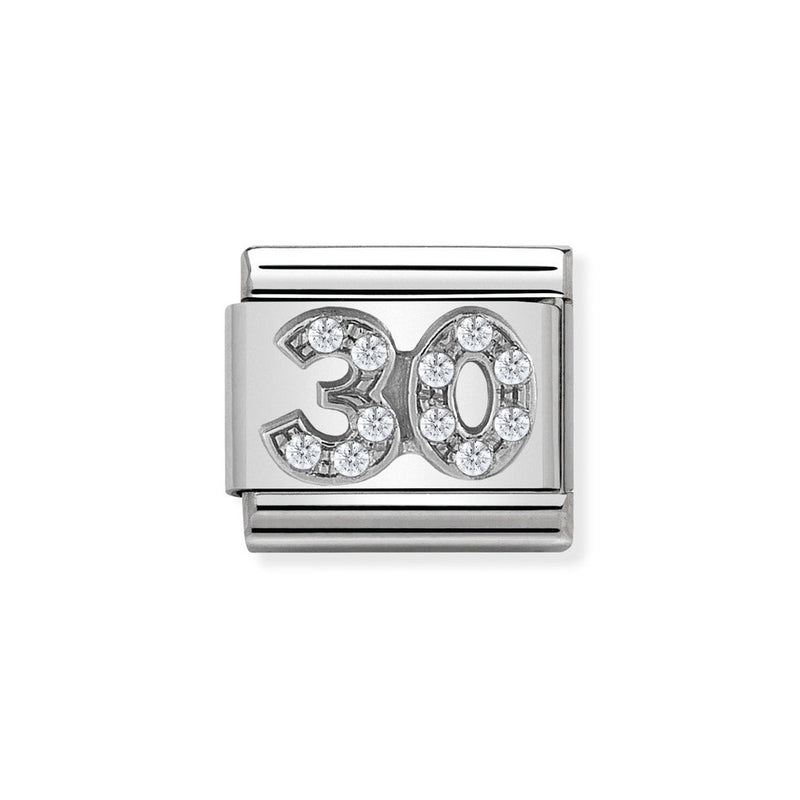 Nomination Classic Link Number 30 Charm in Silver with Cubic Zirconia