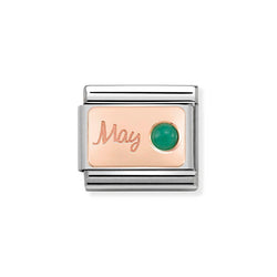 Nomination Classic Link May Emerald Charm in Rose Gold