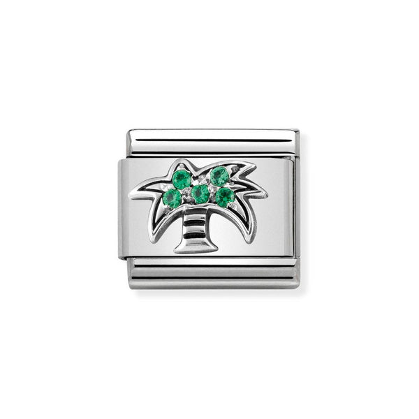 Nomination Classic Link Palm Tree with Green CZ Charm in Silver