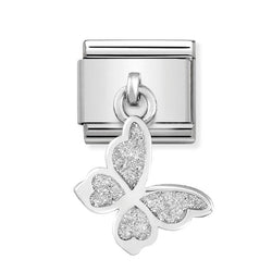 Nomination Classic Link Pendant Glitter Butterfly Charm in Silver