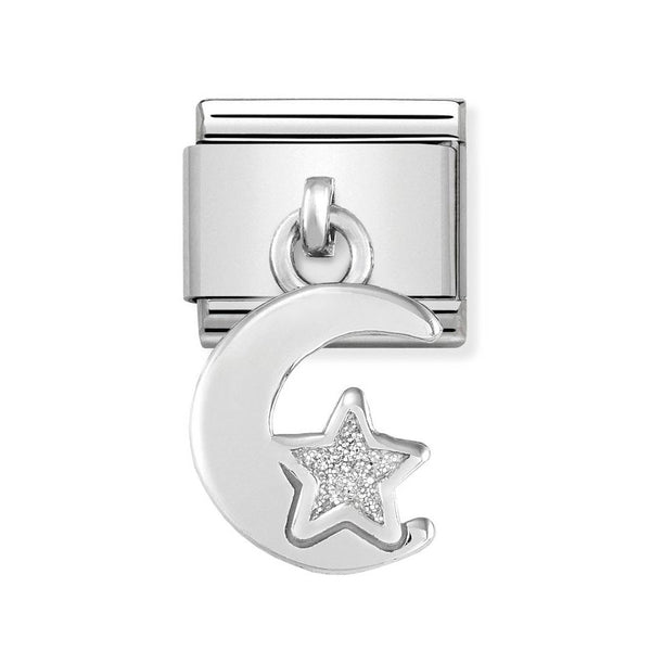 Nomination Classic Link Pendant Glitter Moon & Star Charm in Silver