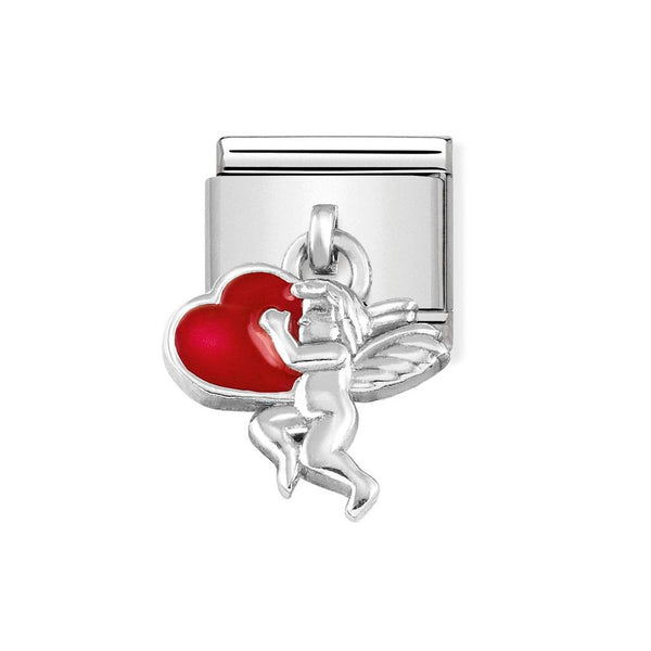 Nomination Classic Link Pendant Enamel Angel with Heart Charm in Silver