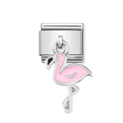 Nomination Classic Link Pendant Enamel Flamingo Charm in Silver