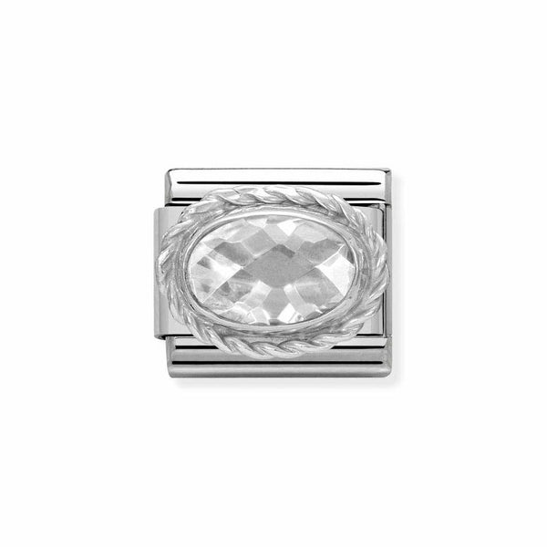 Nomination Classic Link Rich Set Faceted White CZ Charm in Silver