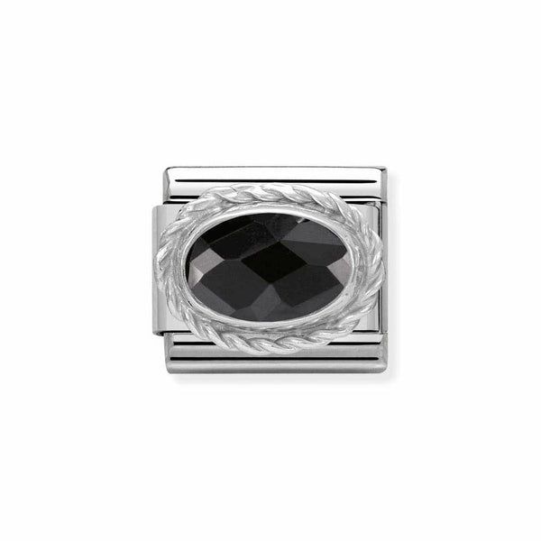 Nomination Classic Link Rich Set Faceted Black CZ Charm in Silver