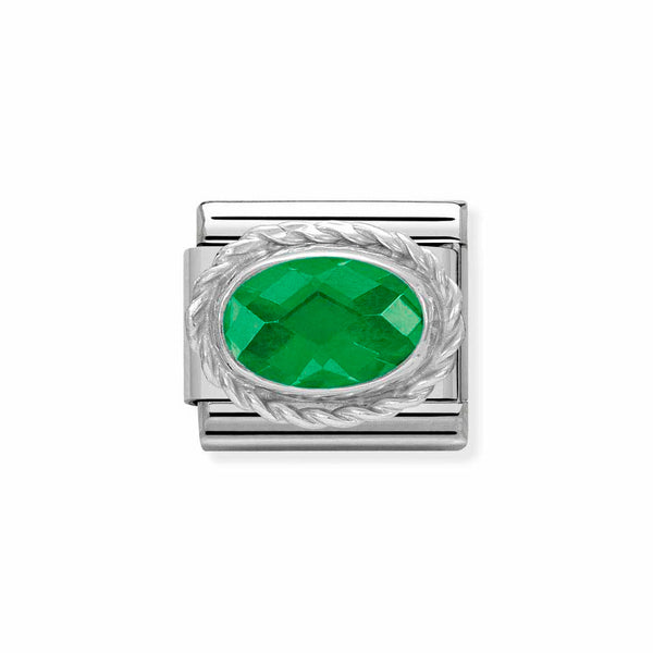 Nomination Classic Link Rich Set Faceted Green CZ Charm in Silver