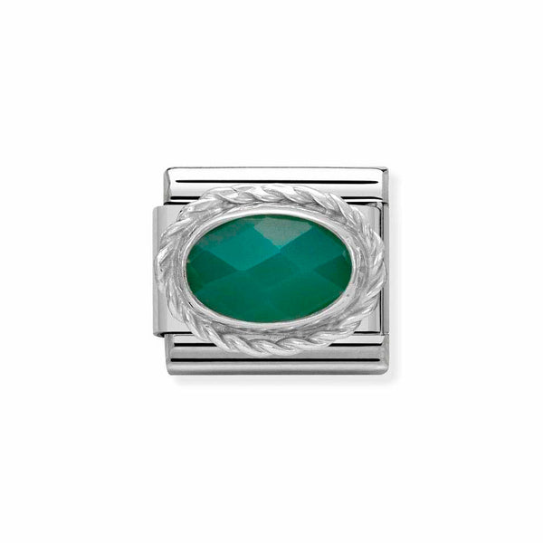 Nomination Classic Link Rich Set Green Agate Charm in Silver