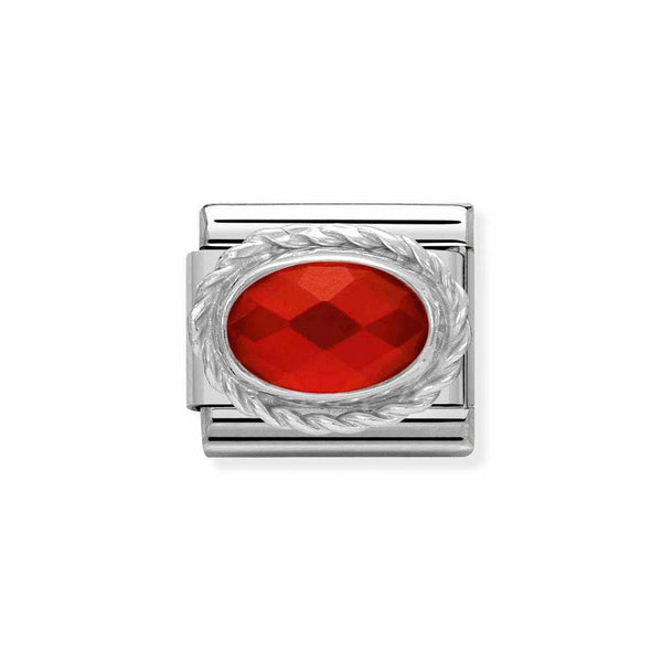 Nomination Classic Link Rich Set Faceted Red Agate Charm in Silver