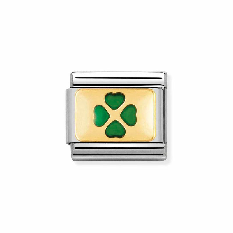 Nomination Classic Link Green Four Leaf Clover Charm in Gold