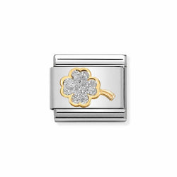 Nomination Classic Link Silver Glitter Four Leaf Clover Charm in Gold