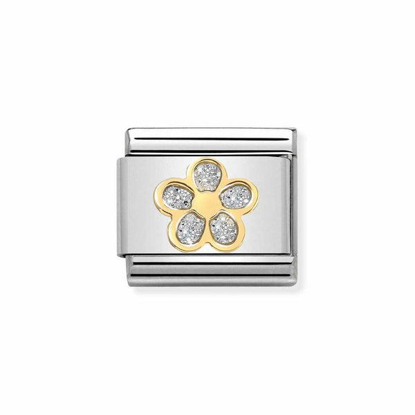 Nomination Classic Link Silver Glitter Flower Charm in Gold