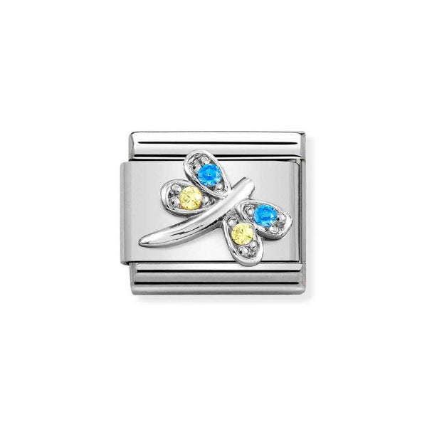 Nomination Classic Link Dragonfly with Blue & Yellow CZ Charm in Silver