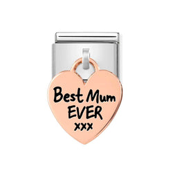 Nomination Classic Link Pendant Heart Best Mum Ever Charm in Rose Gold