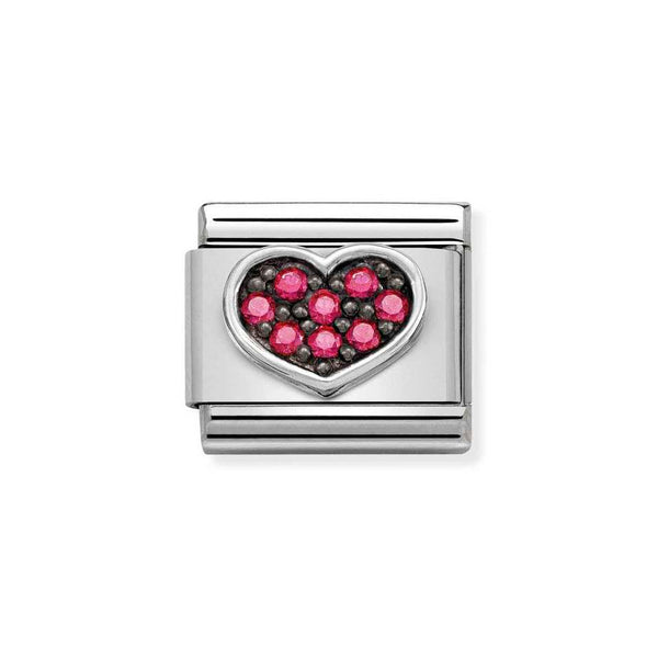 Nomination Classic Link of Fuchsia CZ Heart Charm in Silver