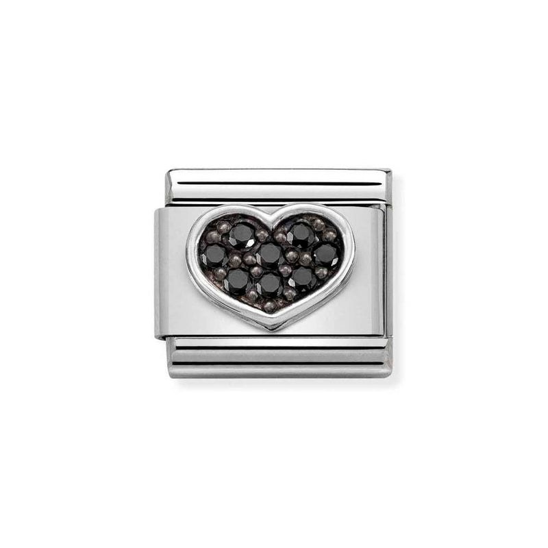 Nomination Classic Link of Black CZ Heart Charm in Silver