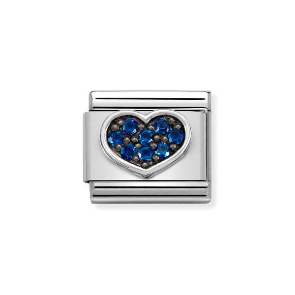 Nomination Classic Link of Blue CZ Heart Charm in Silver