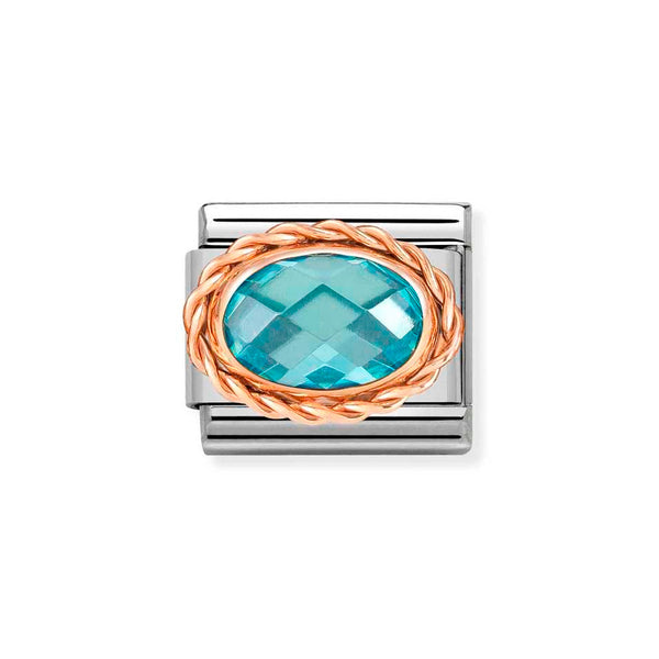 Nomination Classic Link Rich Set Light Blue Faceted CZ Charm in Rose Gold