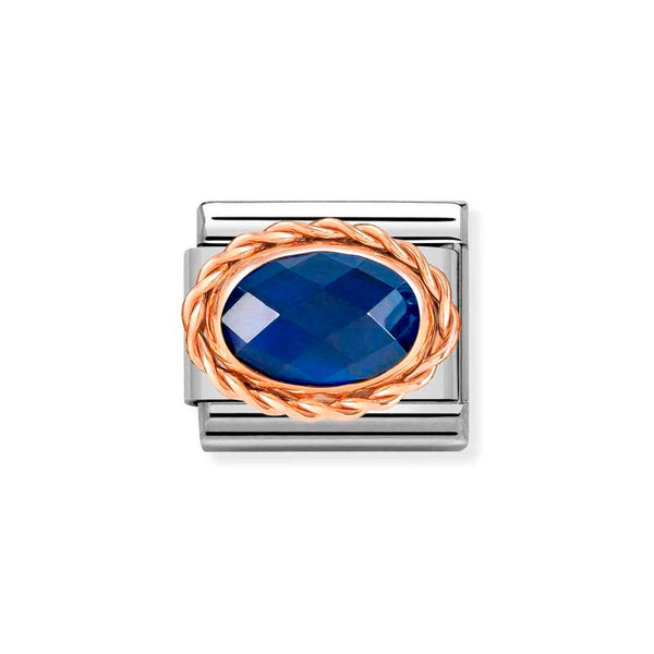 Nomination Classic Link Rich Set Blue Faceted CZ Charm in Rose Gold