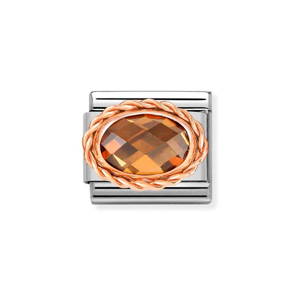 Nomination Classic Link Rich Set Smokey Faceted CZ Charm in Rose Gold