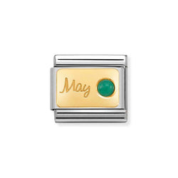 Nomination Classic Link May Emerald Charm in Yellow Gold