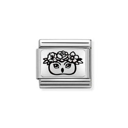 Nomination Classic Link Owl with Flowers Charm in Silver