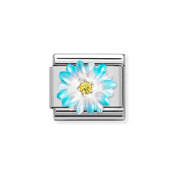 Nomination Classic Link of Pale Blue Flower with CZ Charm in Silver